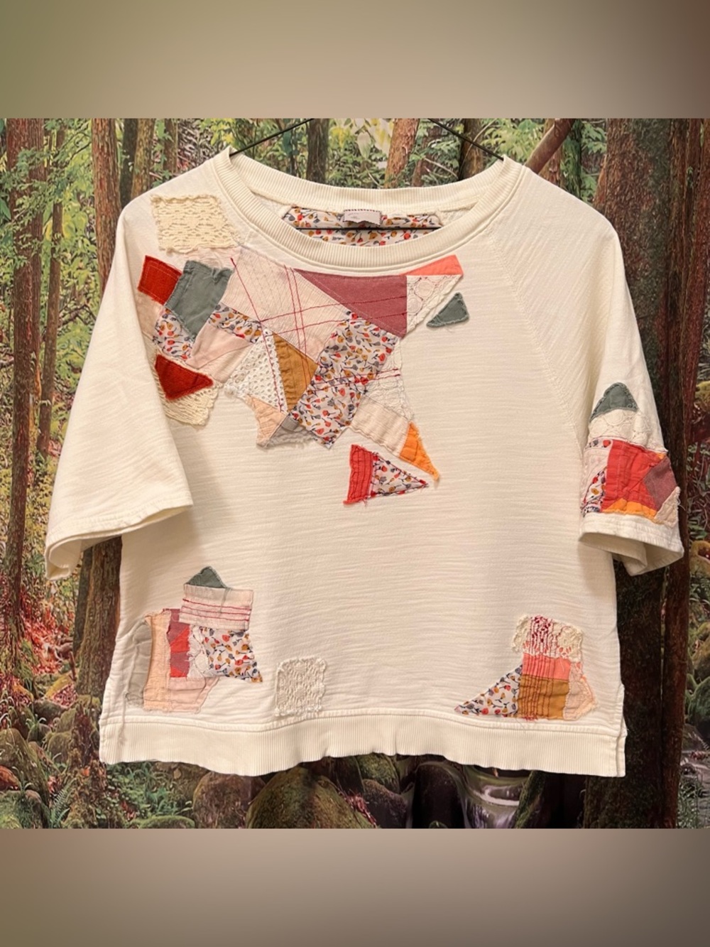 Anthropologie Postmark Boho Patchwork Quilted Boxy Sweatshirt Top S - Picture 4 of 15
